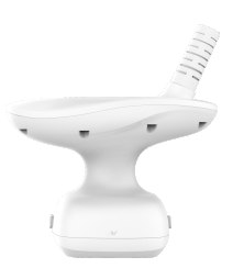 Ein weißer, moderner Handdampfglätter mit elegantem Design und ergonomischem Griff. Er verfügt über einen abgerundeten Wasserbehälter und mehrere Dampfdüsen an der Vorderseite.